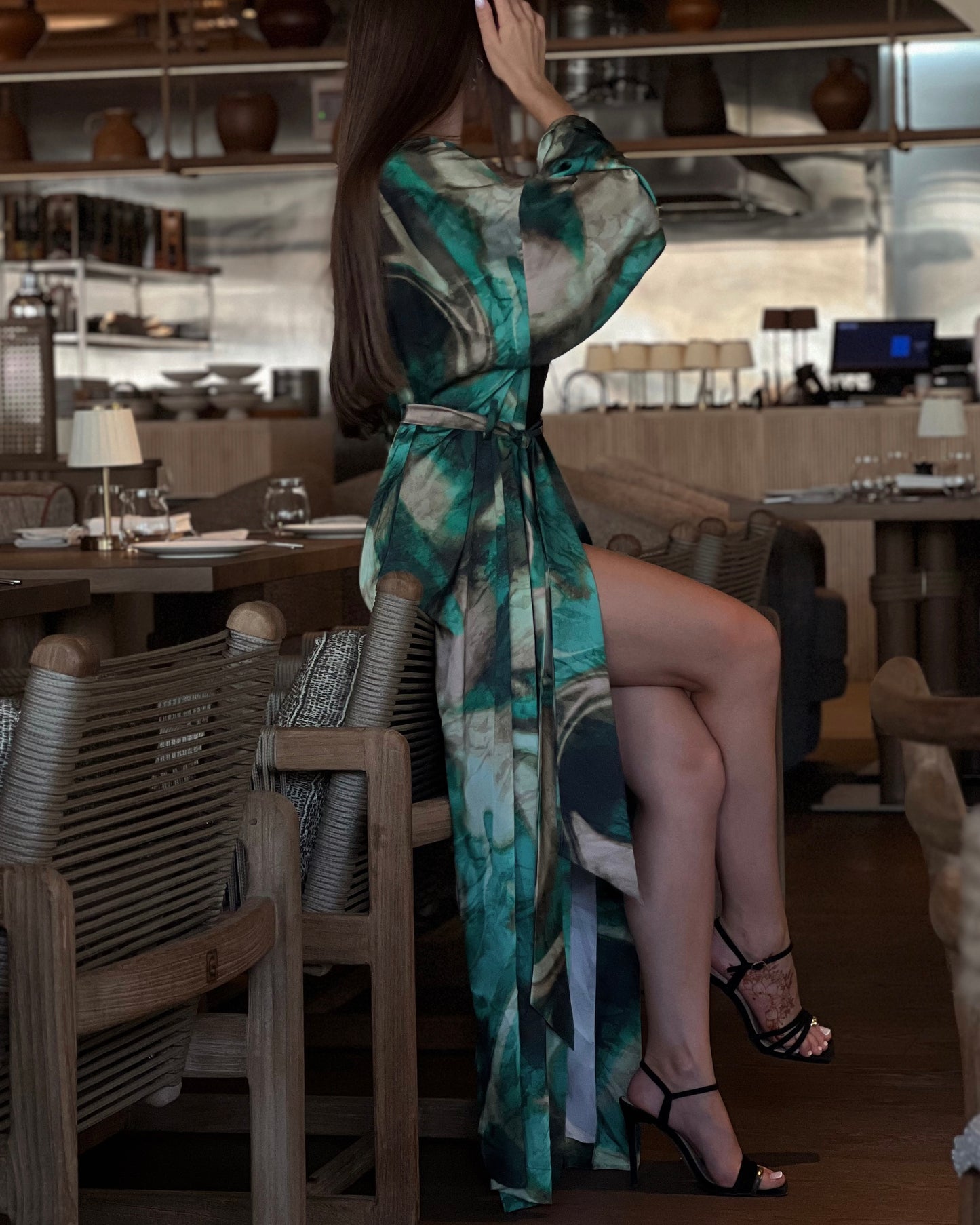 Satin Emerald kimono dress