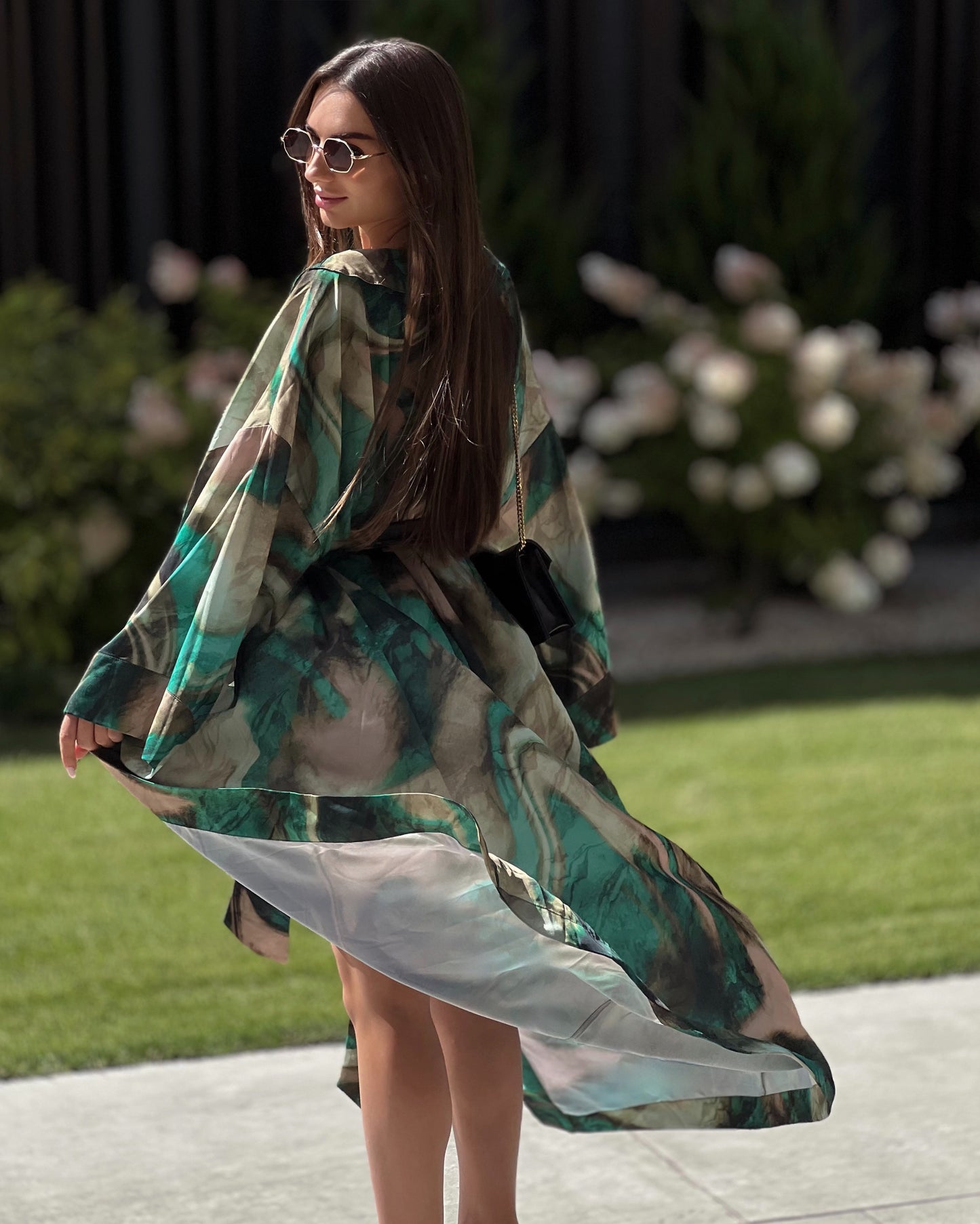 Satin Emerald kimono dress