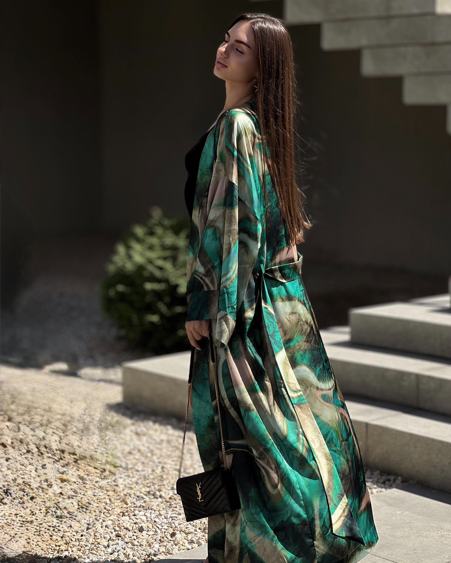 Satin Emerald kimono dress