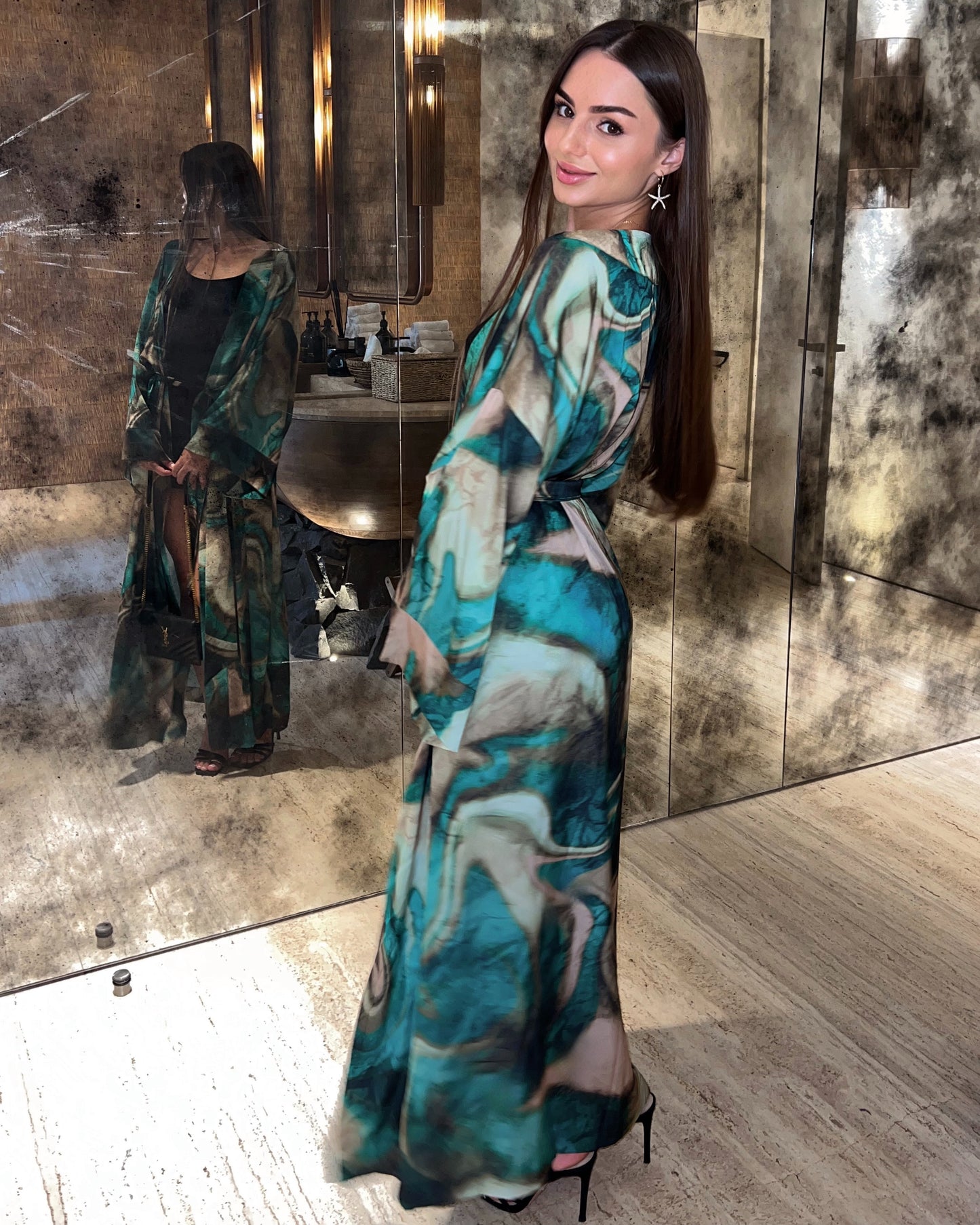 Satin Emerald kimono dress