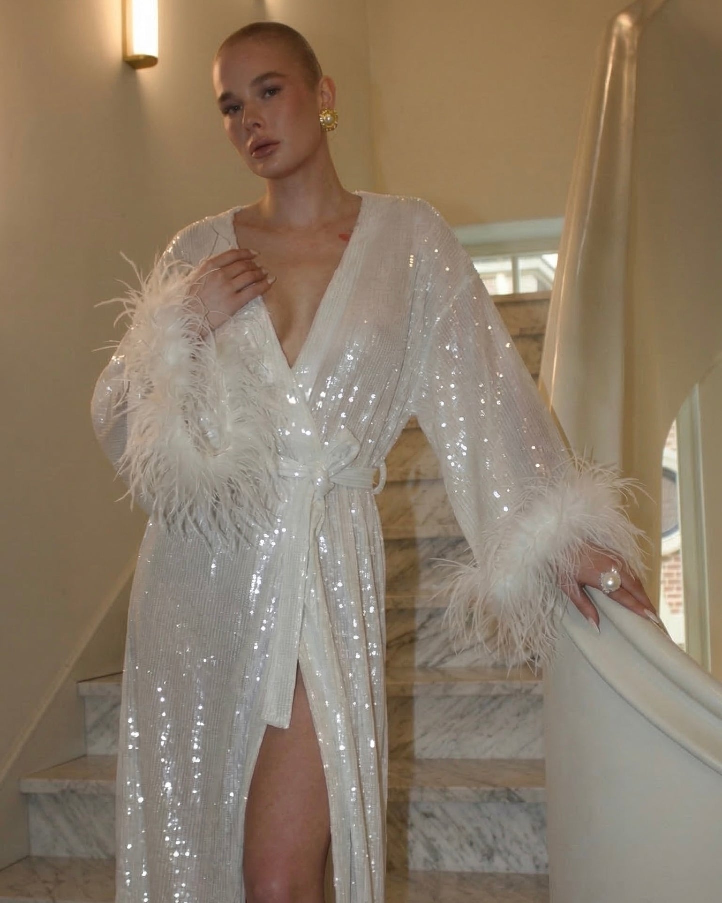 Euphoria kimono dress with sequins and feathers