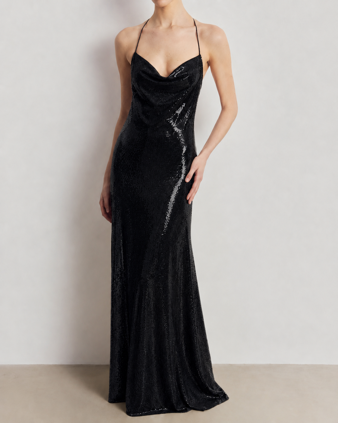 Sequin Open-Back Maxi Dress