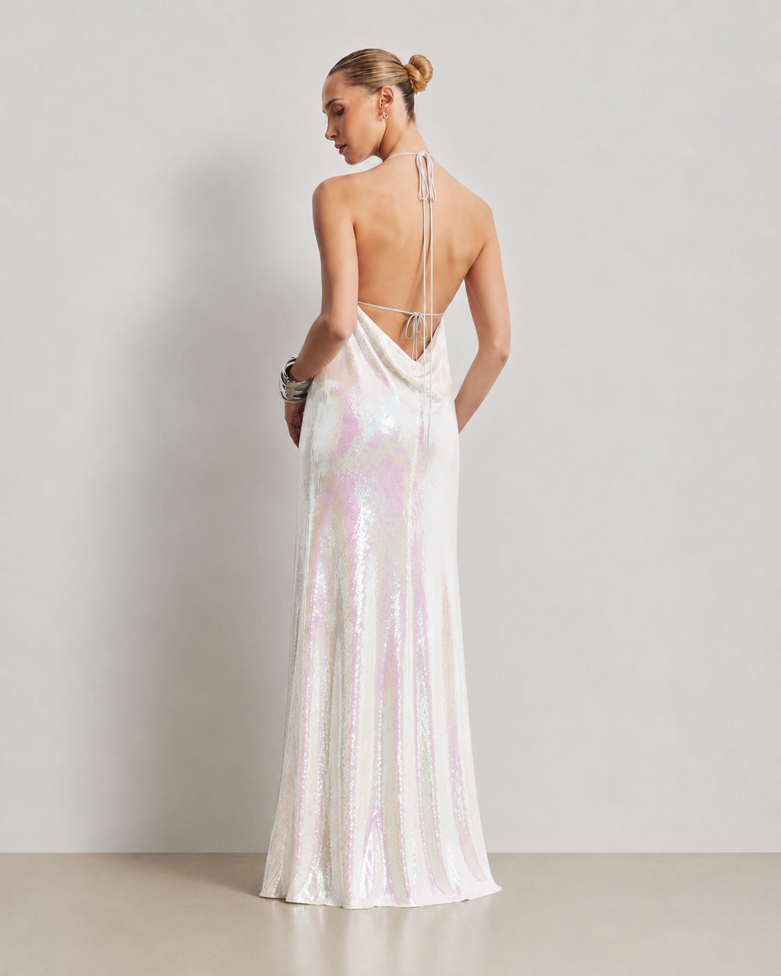 Sequin Open-Back Maxi Dress