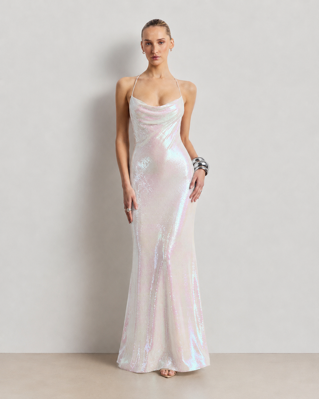 Sequin Open-Back Maxi Dress