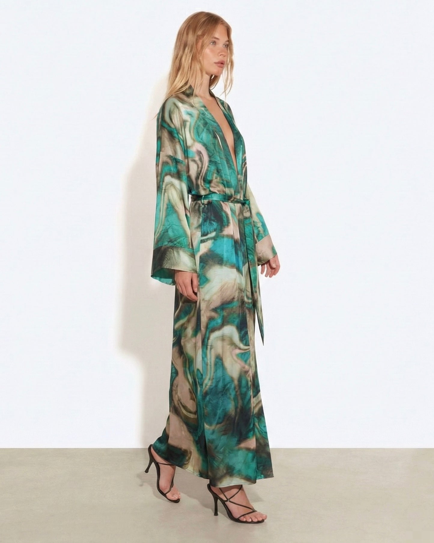 Satin Emerald kimono dress