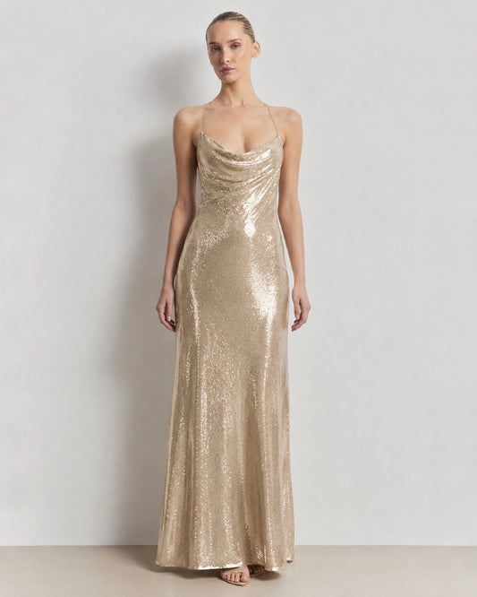 Sequin Open-Back Maxi Dress