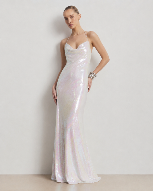 Sequin Open-Back Maxi Dress