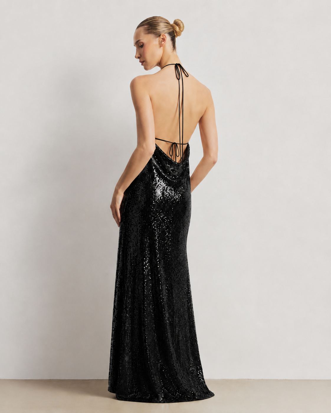 Sequin Open-Back Maxi Dress