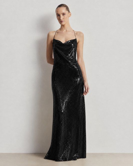 Sequin Open-Back Maxi Dress