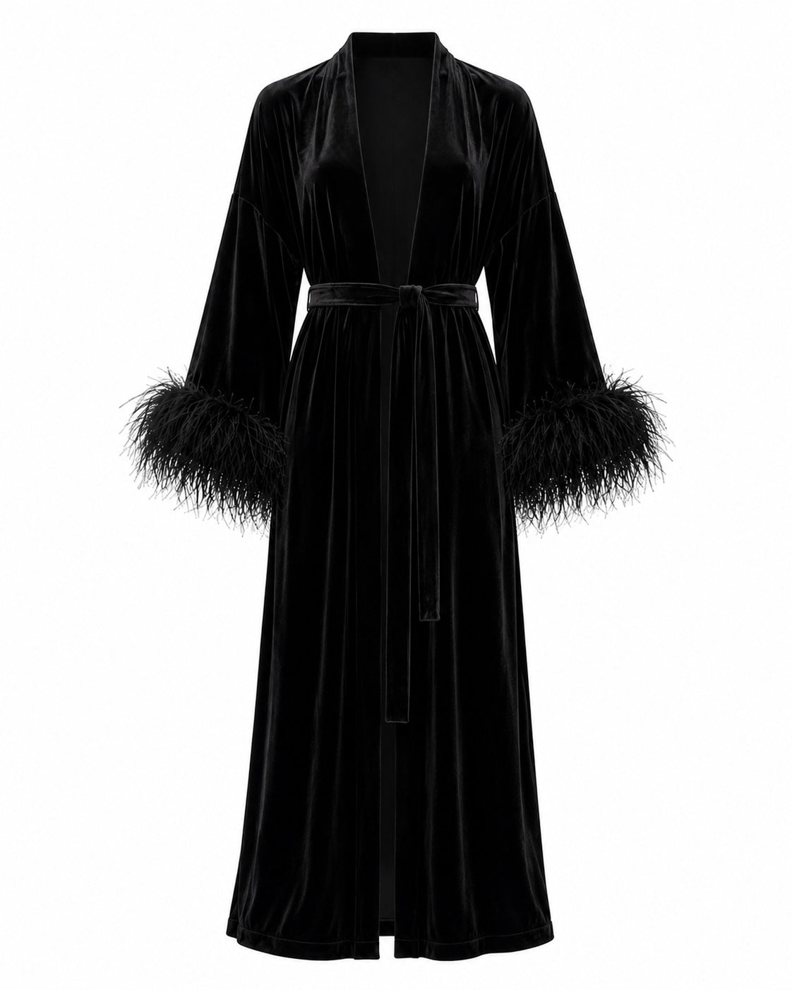 Velvet Kimono with Feathers