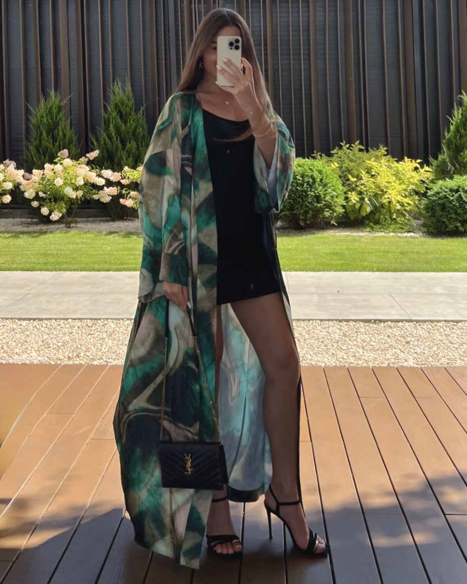 Satin Emerald kimono dress