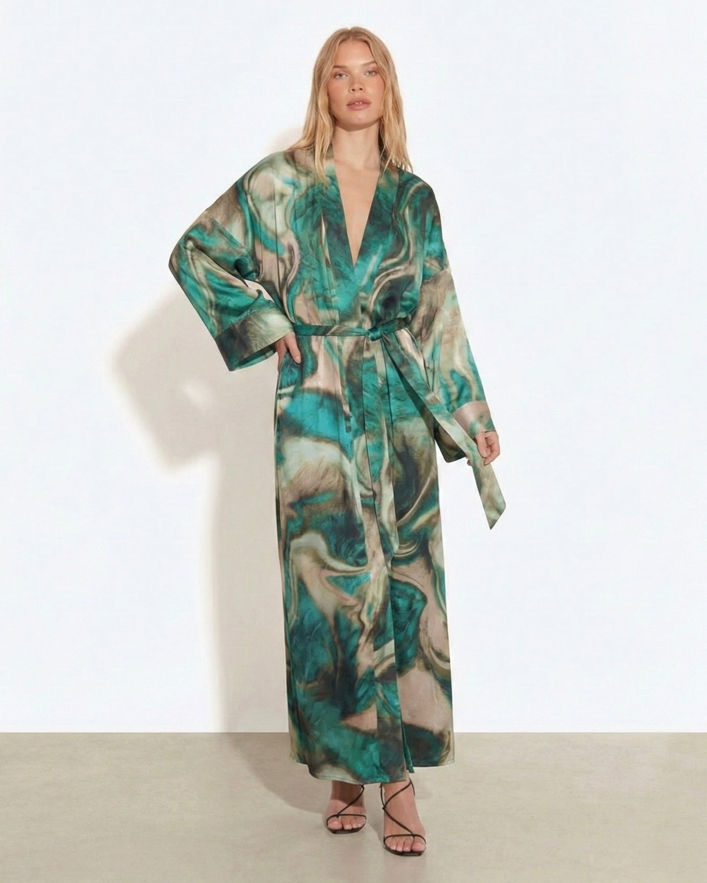 Satin Emerald kimono dress