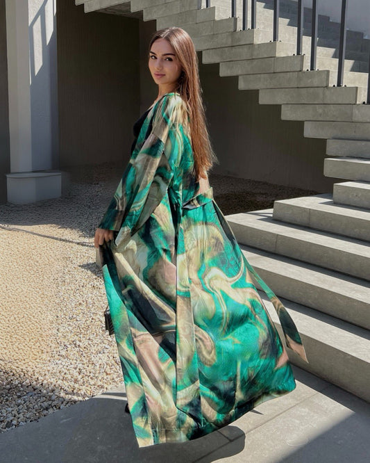 Satin Emerald kimono dress
